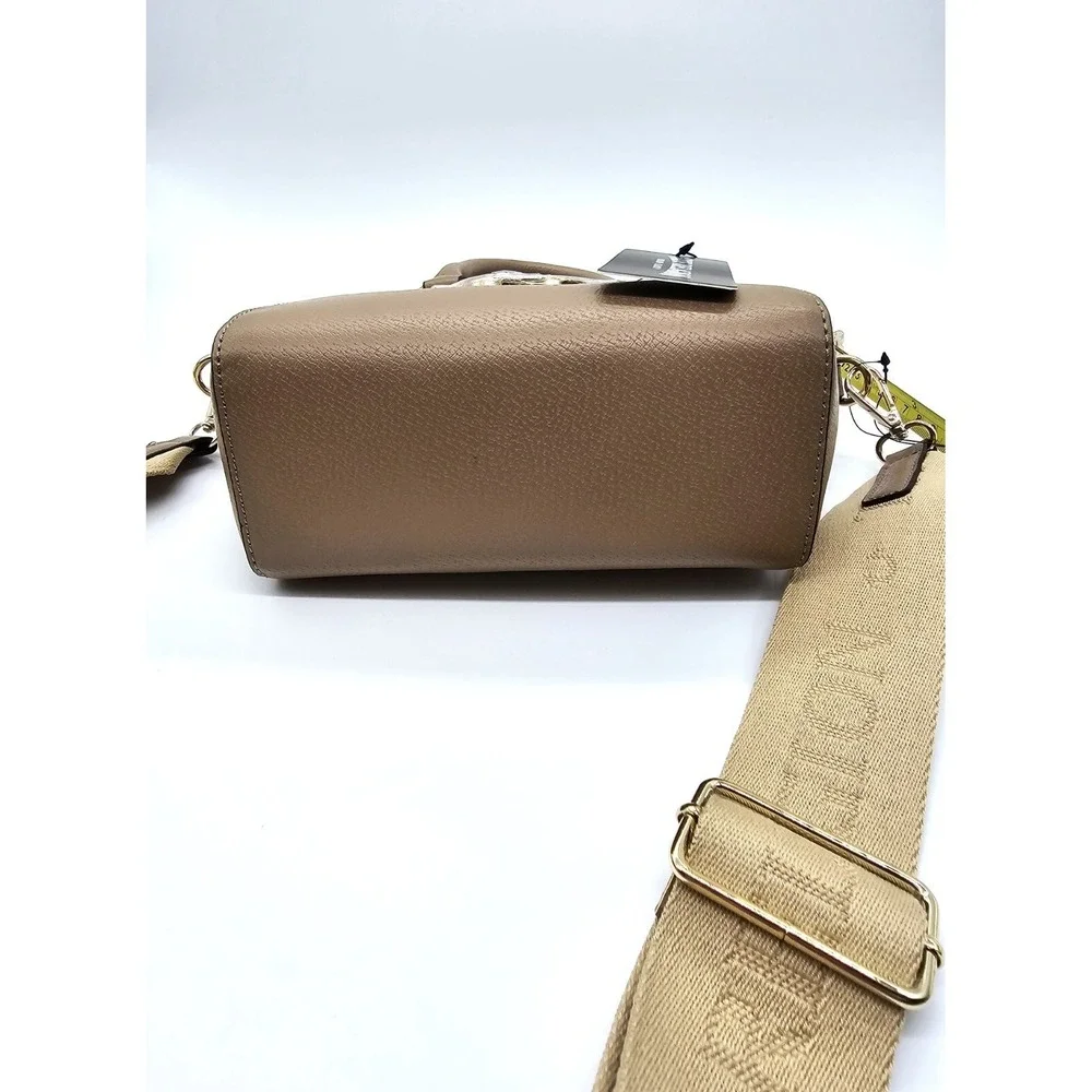 NWT True Religion Taupe Satchel Handbag Crossbody Purse Gold Logo MSRP $109